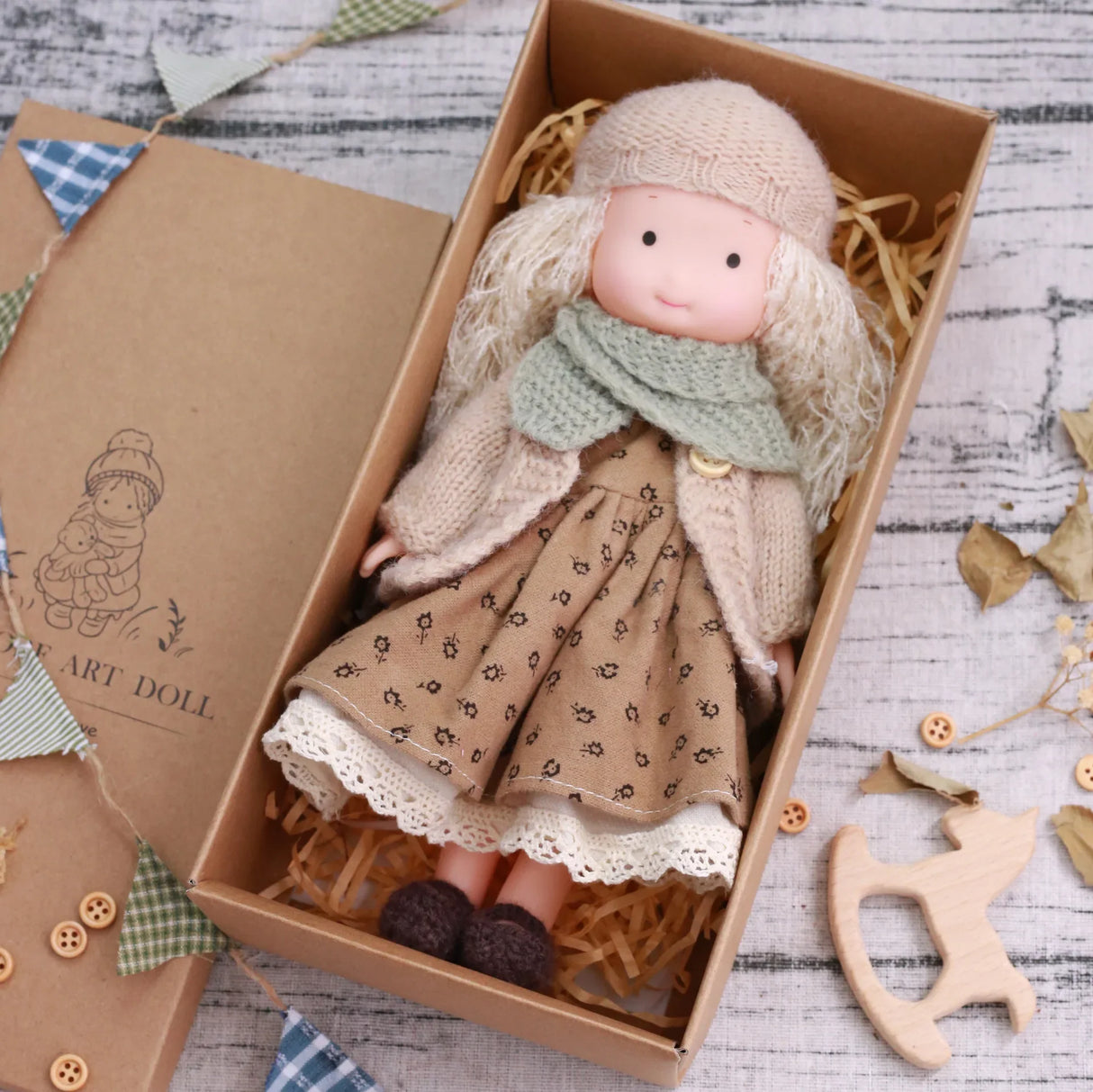 Sophie | Waldorf Vinyl Dress-Up Doll – Handmade Plush Toy with Scarf & Outfits | Cute & Fun | For Girls’ Birthday & Imaginative Play