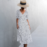 Summer Cross V-Neck Midi Dress - Black Dress with Split Detail for Women