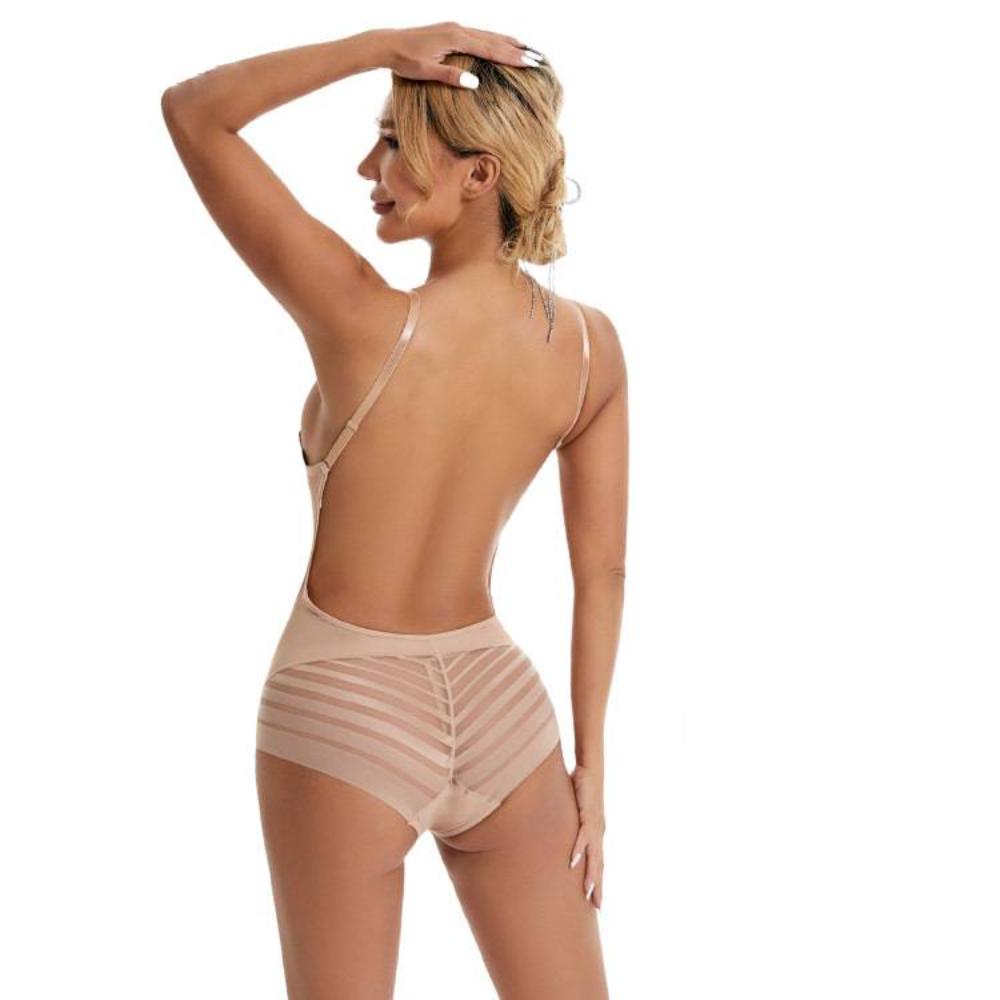Women's Backless Shapewear Bodysuit with Built-in Underwire Bra & Open-Crotch Design