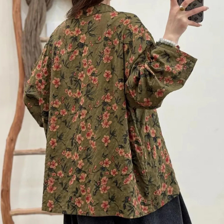 Women's  Olive Green Cotton Floral Shirt