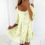 Women's Summer Dress - Crocheted Lace Cold Shoulder Mini Dress
