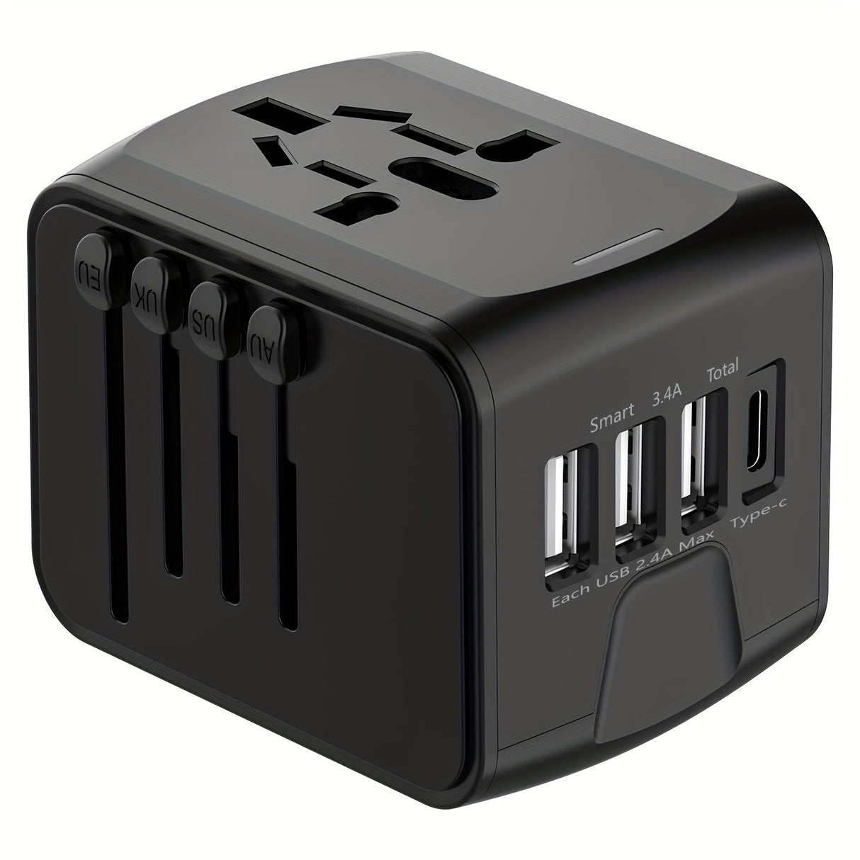 Universal Travel Adapter with 4 USB Ports and Type-C – Global Compatibility, Fast Charging Safety Features