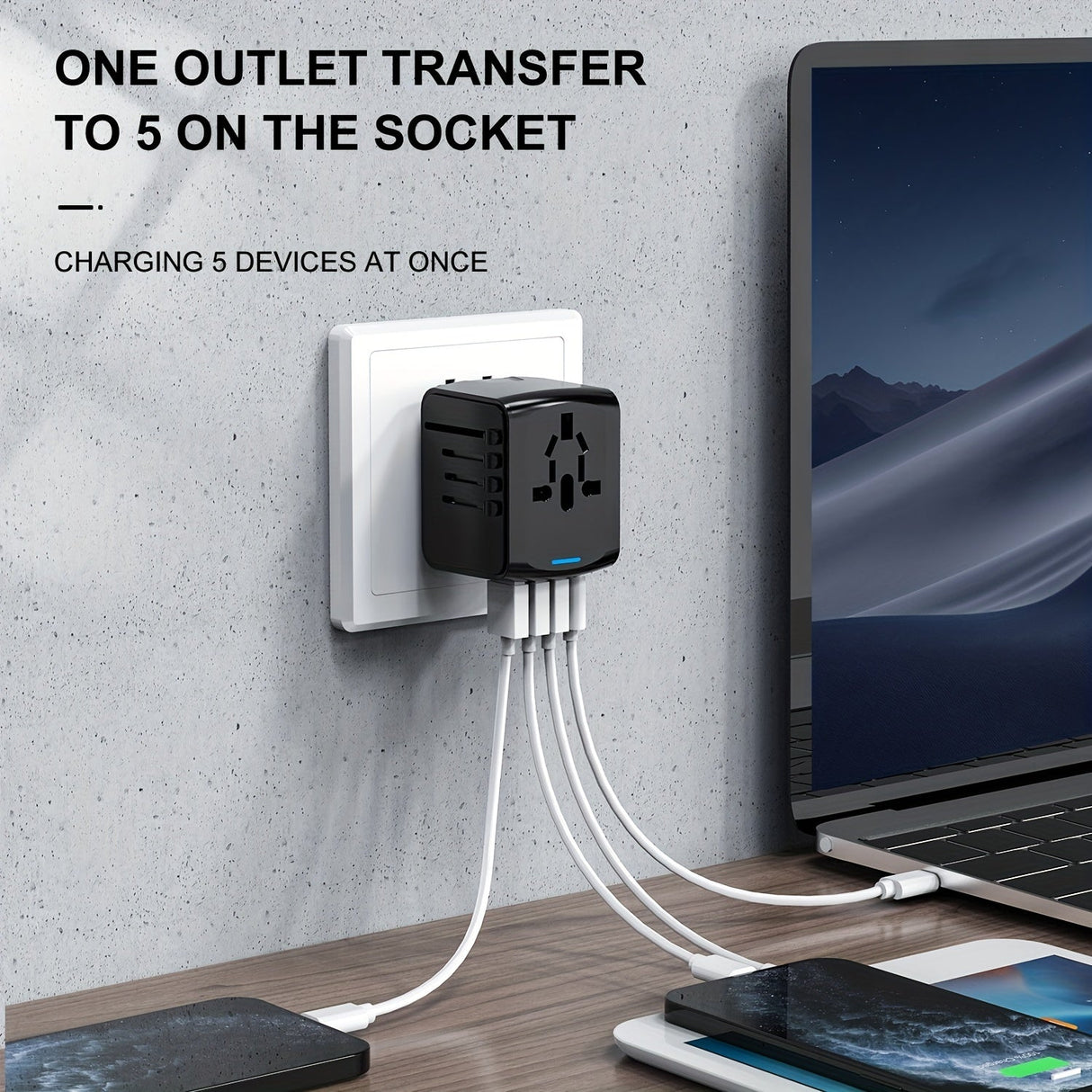 Universal Travel Adapter with 4 USB Ports and Type-C – Global Compatibility, Fast Charging Safety Features