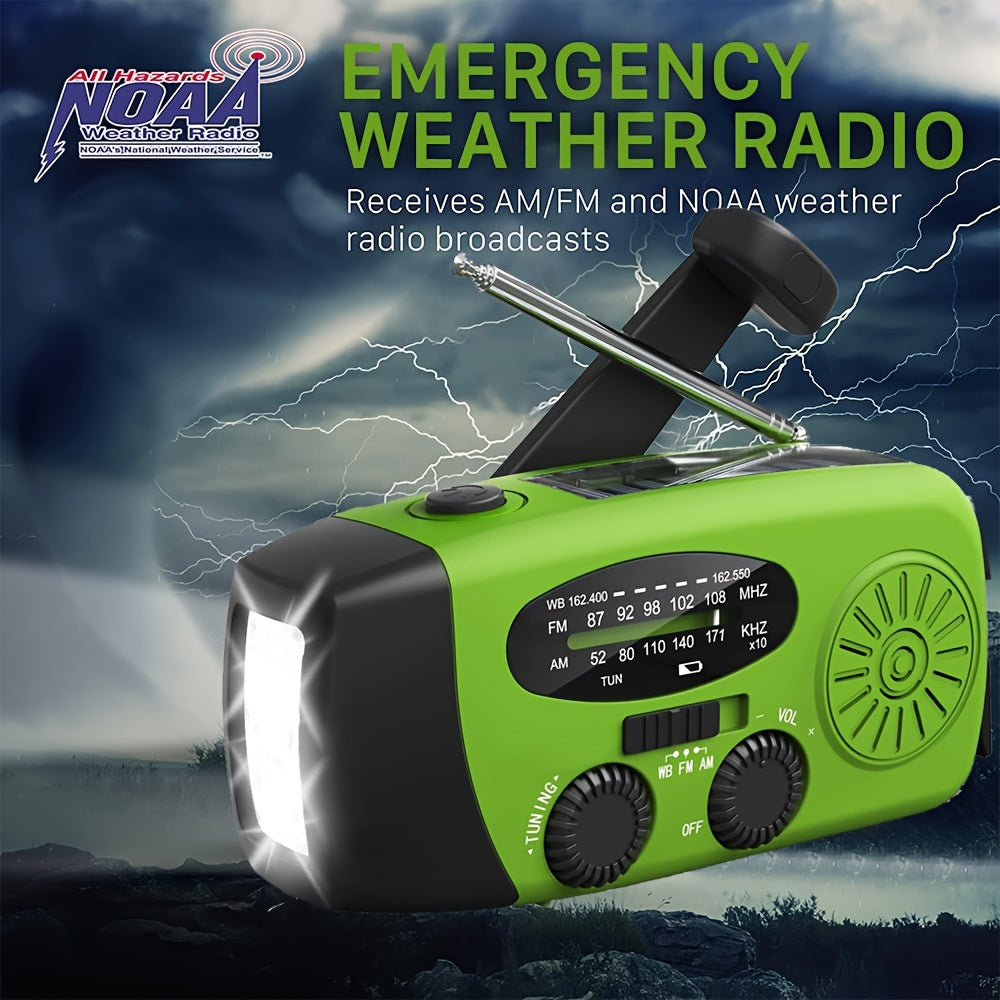 Compact Emergency Radio with 2000mAh Power Bank, Solar, Hand Crank, and Built-in Flashlight for Outdoor Use