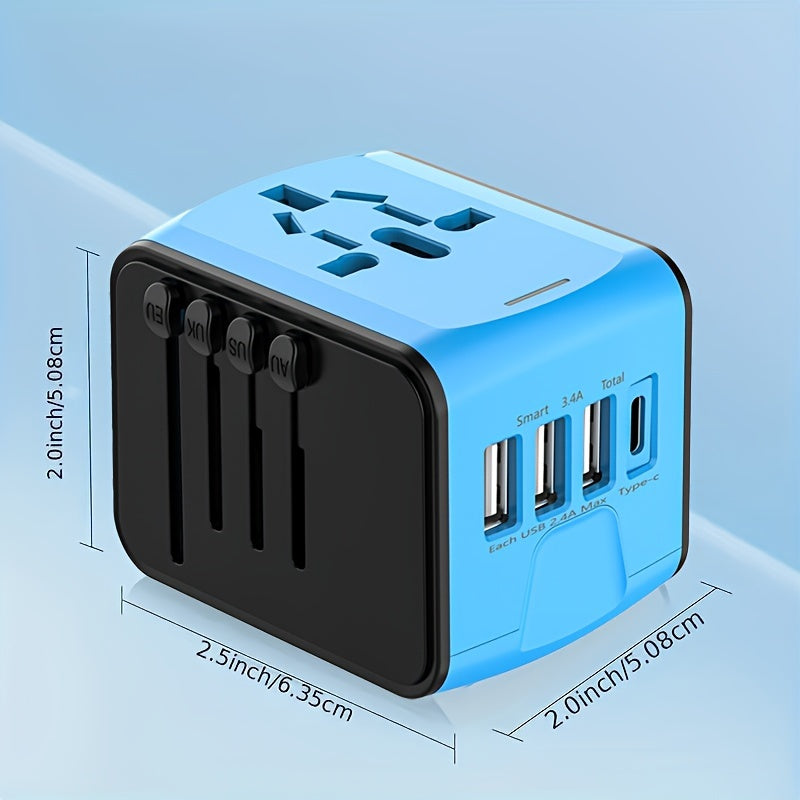 Universal Travel Adapter with 4 USB Ports and Type-C – Global Compatibility, Fast Charging Safety Features