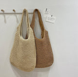 Women's Straw Tote Bag Beige One Size Bohemian Beach Bag