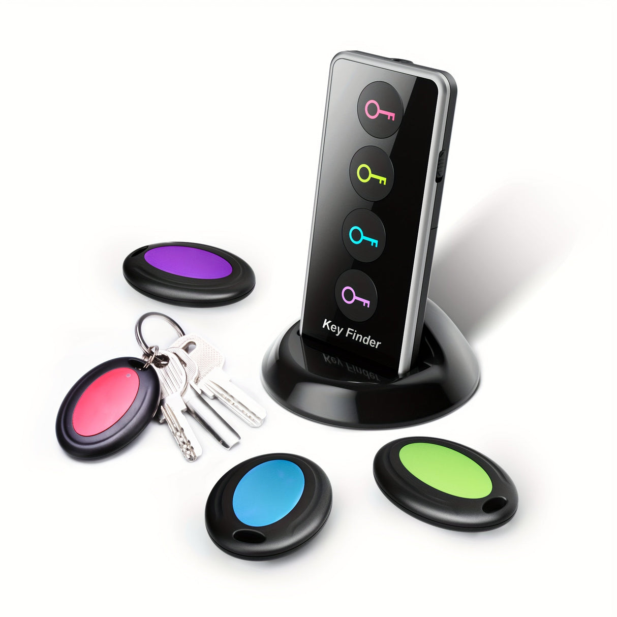 4-in-1 Key Finder with LED Flash and Color-Coded Receivers – Compact Key Locator for Keys, Remotes, and More