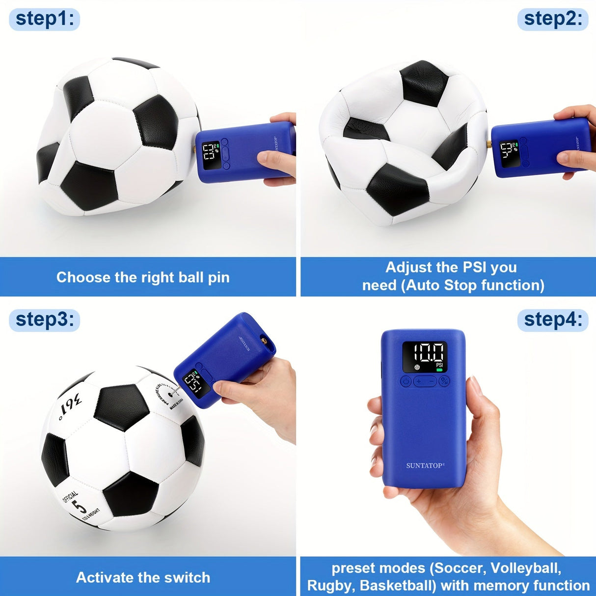 Automatic Electric Ball Pump with 20 PSI Capacity, LED Light for Footballs and Basketballs – Compact and Portable Inflator