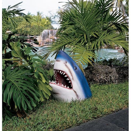Shark Garden Sculpture – Weather-Resistant Outdoor Wall Art for Unique Garden Ornaments – Blue Resin Design