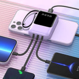 10000mAh Portable Power Bank with Fast Charging and Built-in Cables – Compact Phone Charger with LED Display