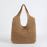 Women's Straw Tote Bag Beige One Size Bohemian Beach Bag