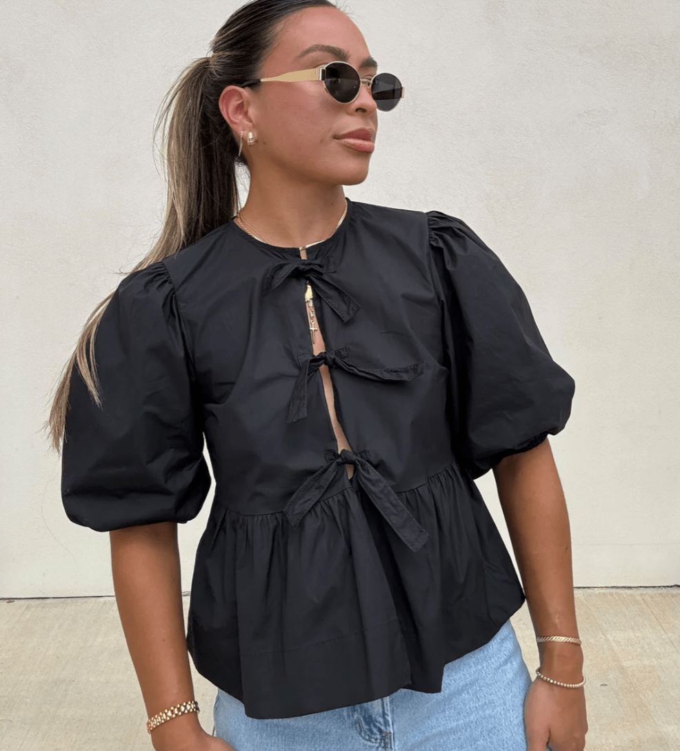 Women's White Blouse Puff Sleeve Cotton
