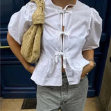 Women's White Blouse Puff Sleeve Cotton