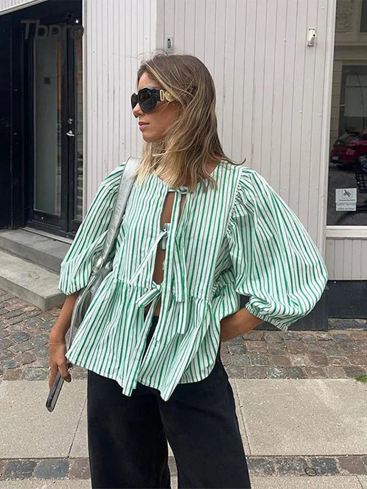 Women's White Blouse Puff Sleeve Cotton