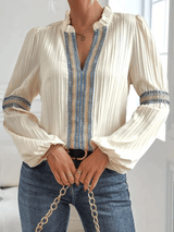 Women's Long Sleeve Blouse White Lightweight Elegant Top