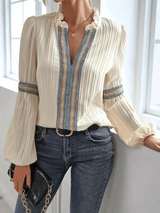 Women's Long Sleeve Blouse White Lightweight Elegant Top