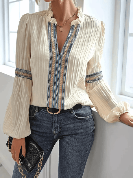 Women's Long Sleeve Blouse White Lightweight Elegant Top