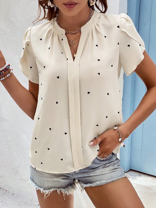 Women's Blouse Cotton Heart Print