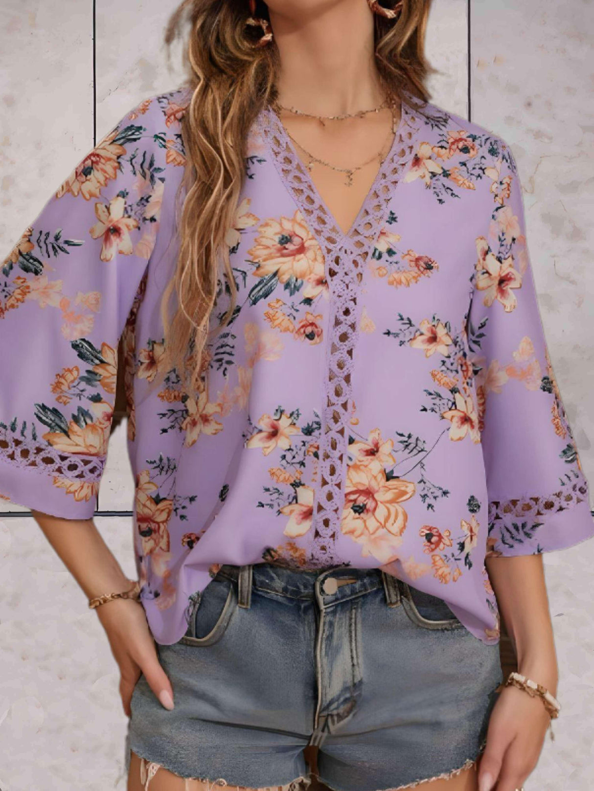 Women's Blouse Floral Pattern Lightweight V-Neck