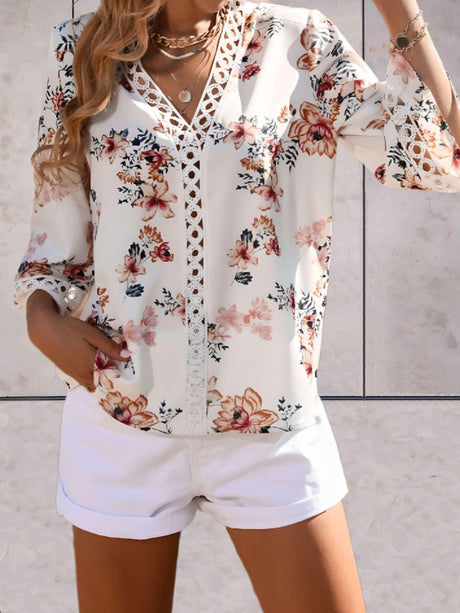 Women's Blouse Floral Pattern Lightweight V-Neck
