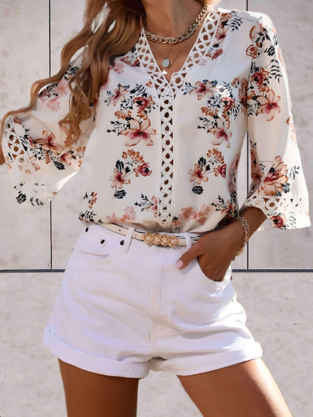 Women's Blouse Floral Pattern Lightweight V-Neck