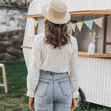 Women's Long Sleeve Blouse White Soft Fabric