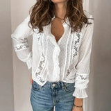 Women's Long Sleeve Blouse White Soft Fabric