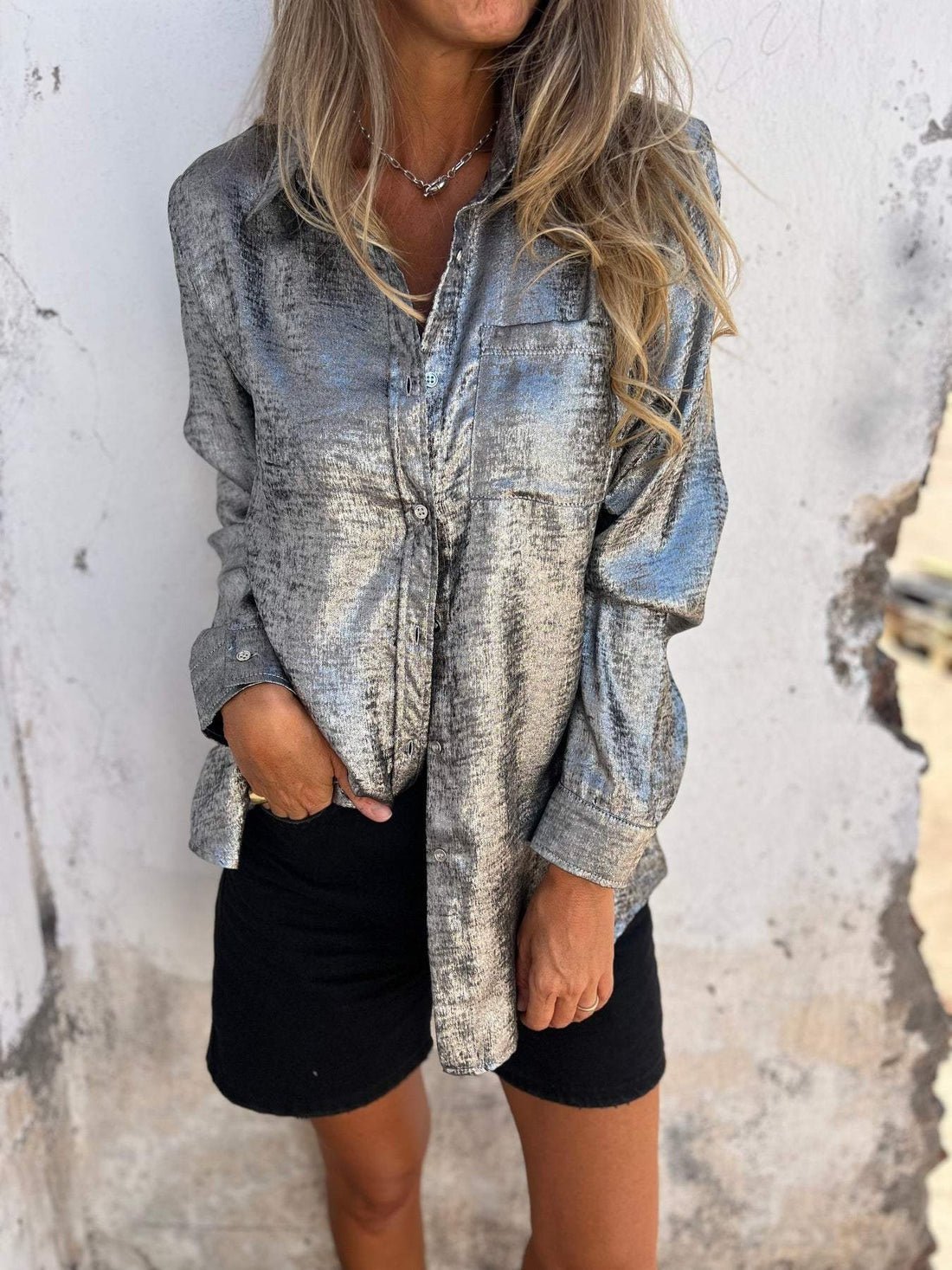 Women's Metallic Shirt Polyester