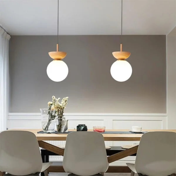 TimberLuxe - Elegant Half-Wood Pendant Light