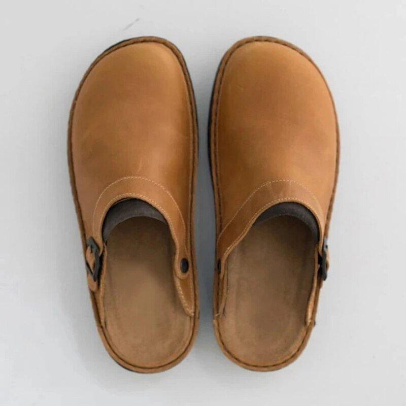 Classic Leather Clogs for Women with Adjustable Buckle – Comfortable Closed Toe Footwear