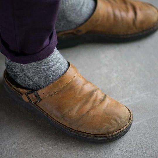 Classic Leather Clogs for Women with Adjustable Buckle – Comfortable Closed Toe Footwear