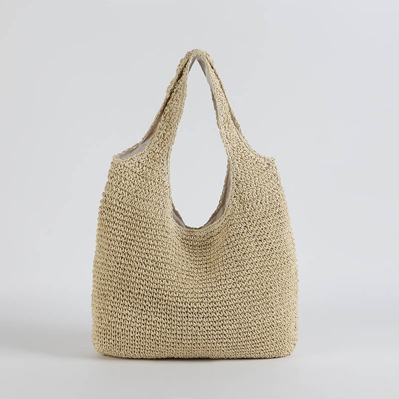 Women's Straw Tote Bag Beige One Size Bohemian Beach Bag