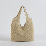 Women's Straw Tote Bag Beige One Size Bohemian Beach Bag