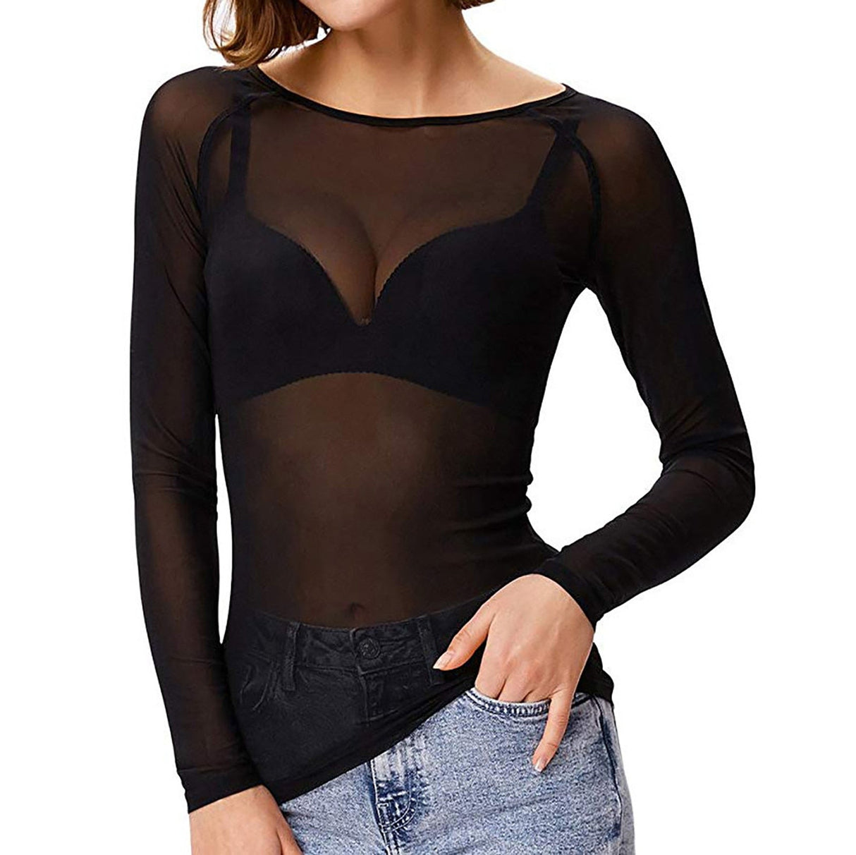 VeilCharm – Transparent Long-Sleeve Top